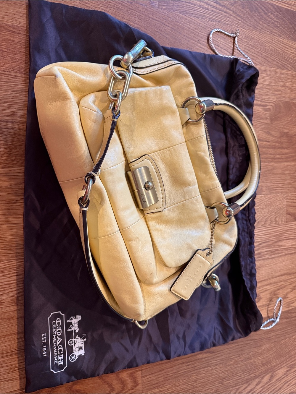 Coach Yellow Leather Satchel with Detachable Strap